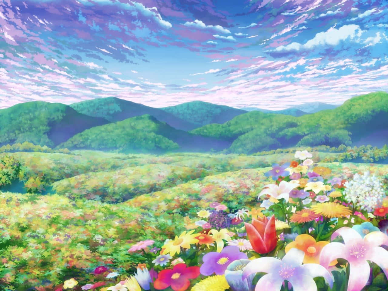 Adorable Kawaii Flower Blooming in Vibrant Colors Wallpaper