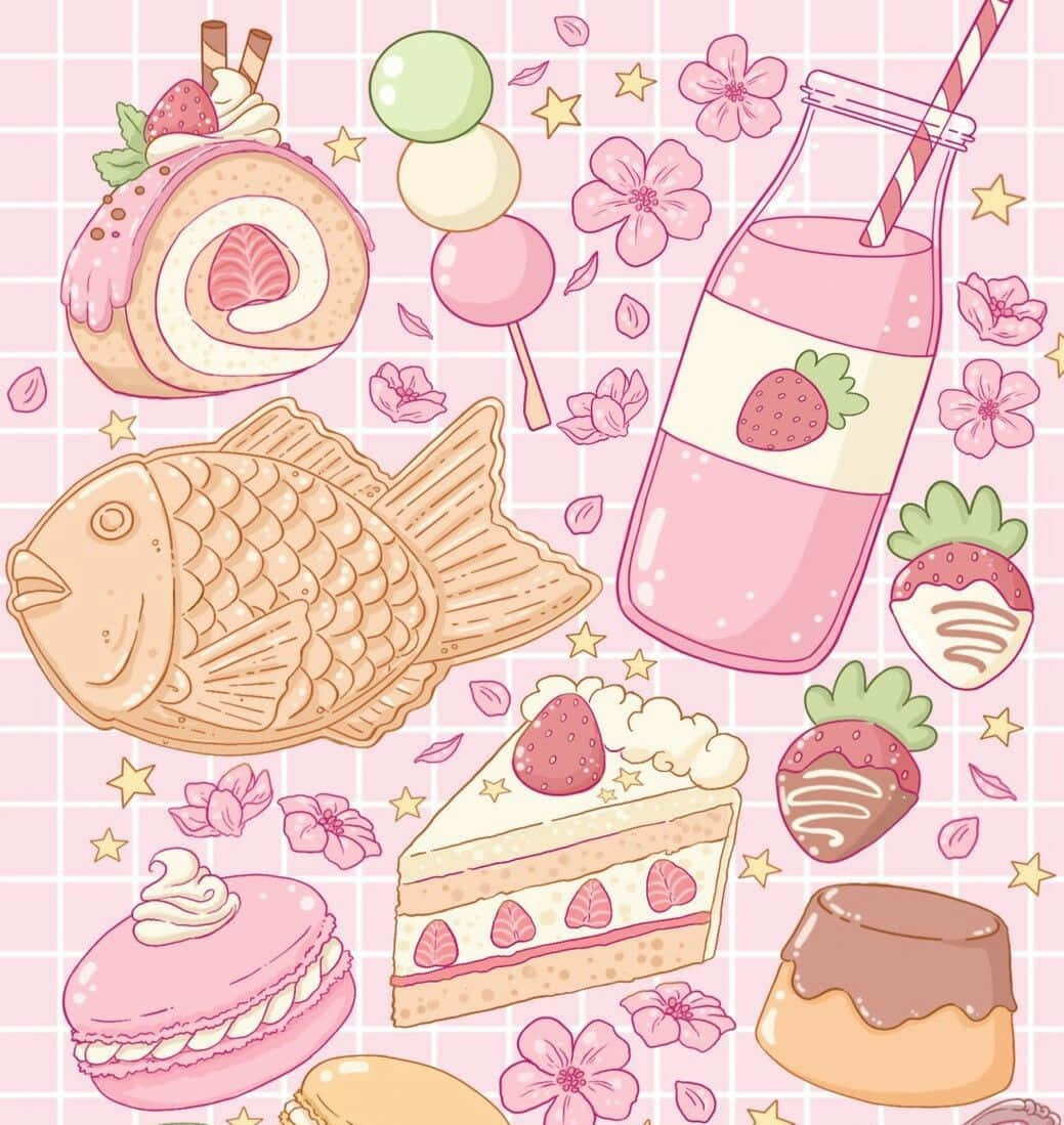 A delectable array of kawaii food characters smiling happily Wallpaper