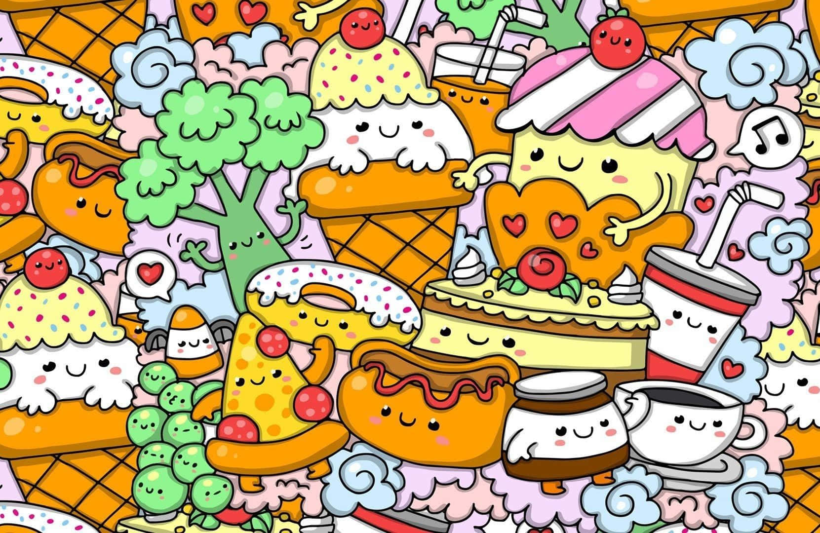 Colorful Kawaii Food Illustration Wallpaper