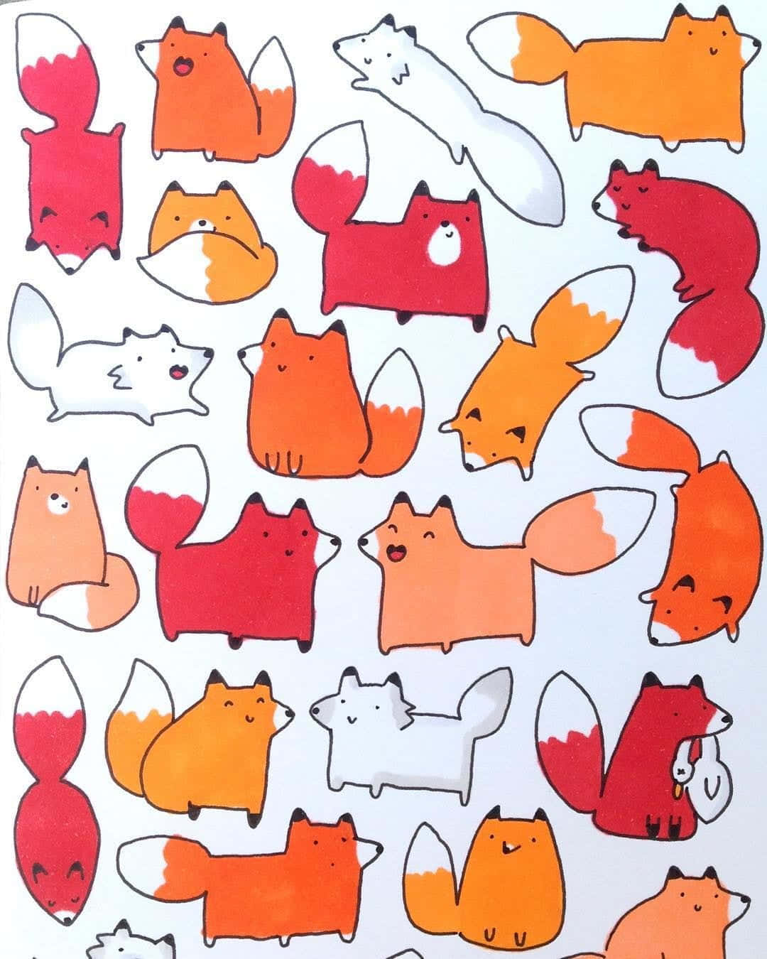 Cute and Colorful Kawaii Fox Illustration Wallpaper