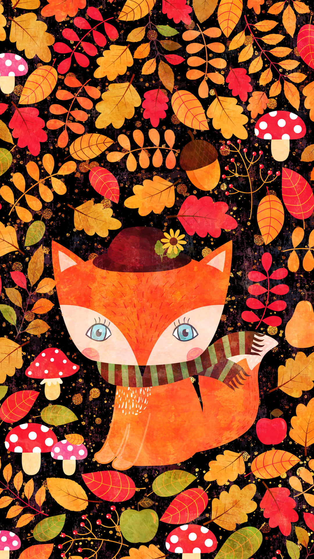 Adorable Kawaii Fox Illustration Wallpaper