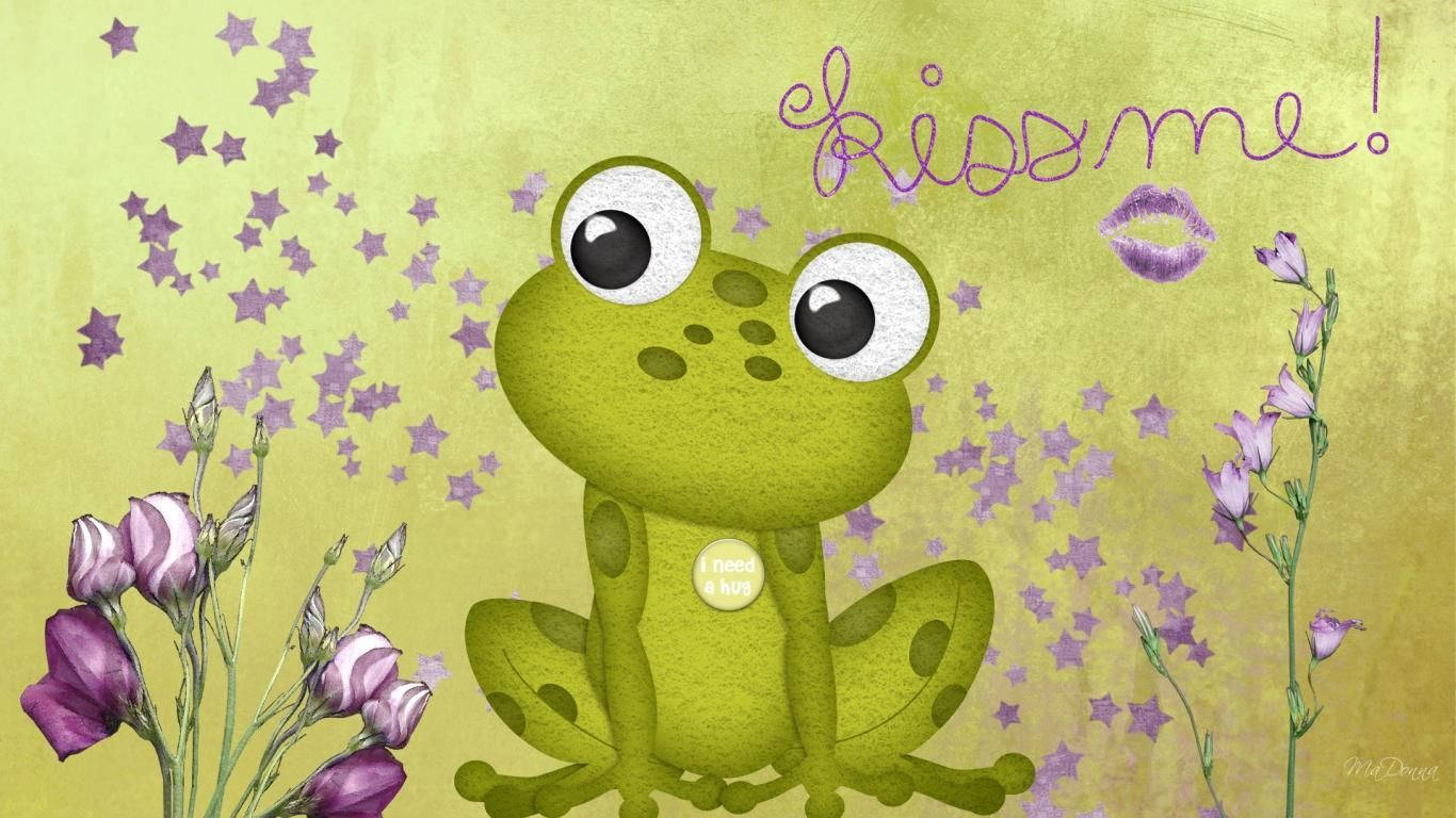 Kawaii Frog On A Flower Garden Wallpaper