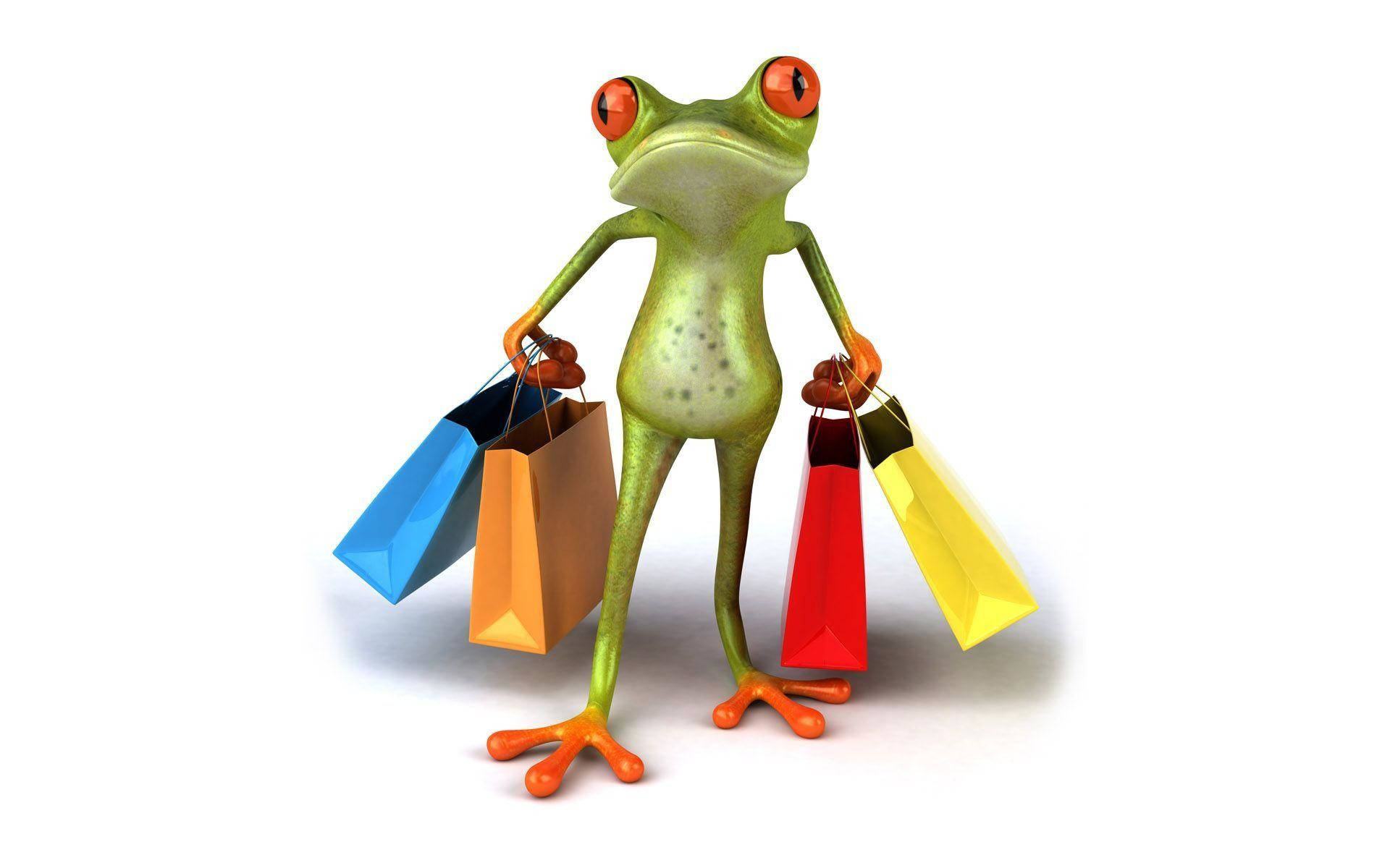 Kawaii Frog On Shopping Wallpaper