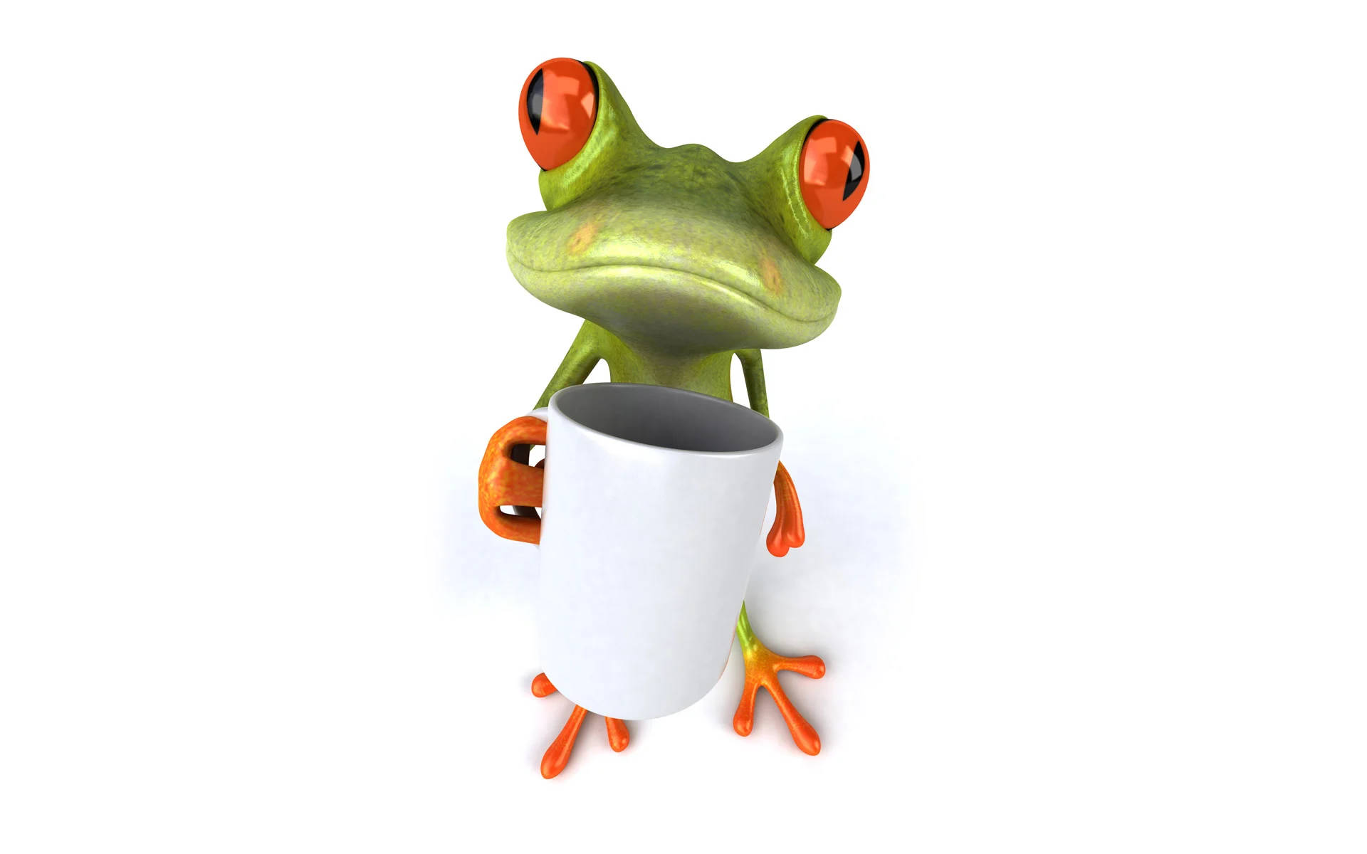 Kawaii Frog With White Coffee Cup Wallpaper