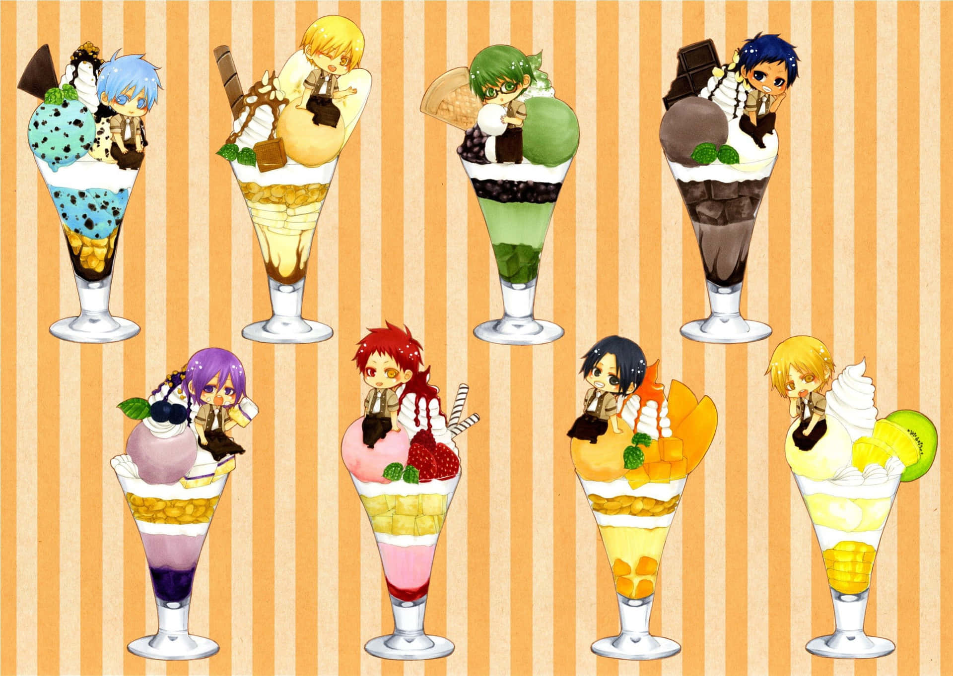 Super Cute Kawaii Fruit Characters Wallpaper