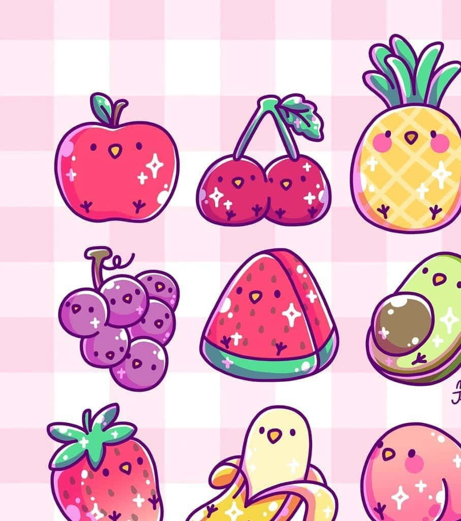 Adorable Kawaii Fruit Gang Wallpaper