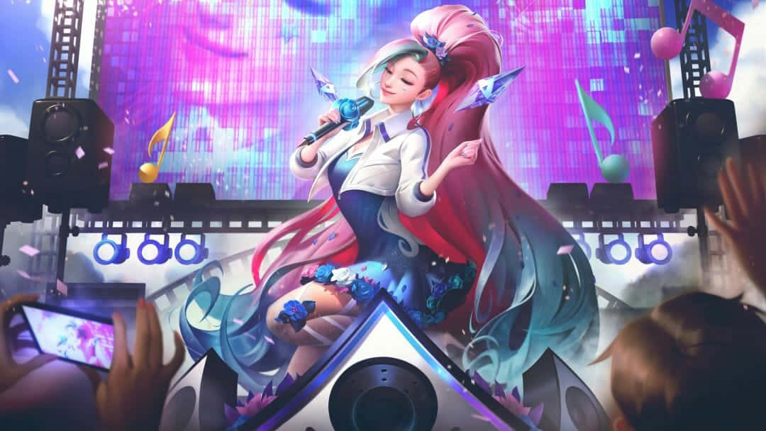 Kawaii Gaming Girl Singing On Stage Wallpaper
