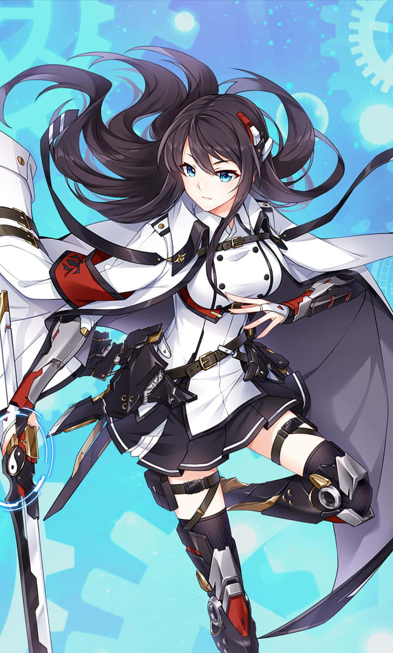 Kawaii Gaming Girl Wearing Uniform Holding Sword Wallpaper