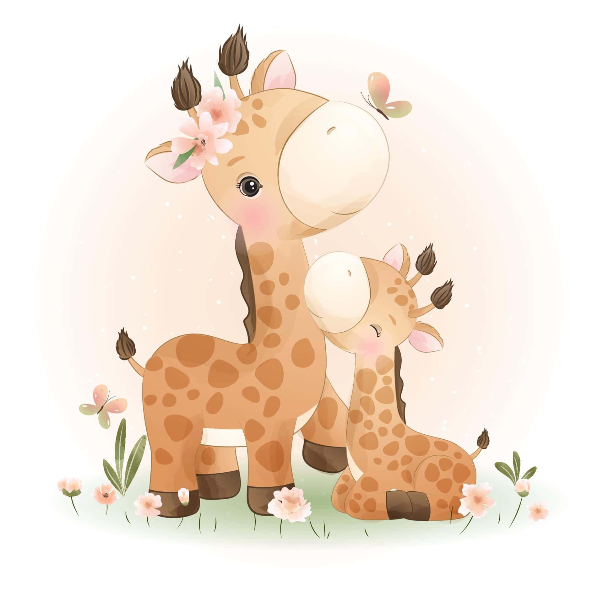 Adorable Kawaii Giraffe with a Cute Smile Wallpaper