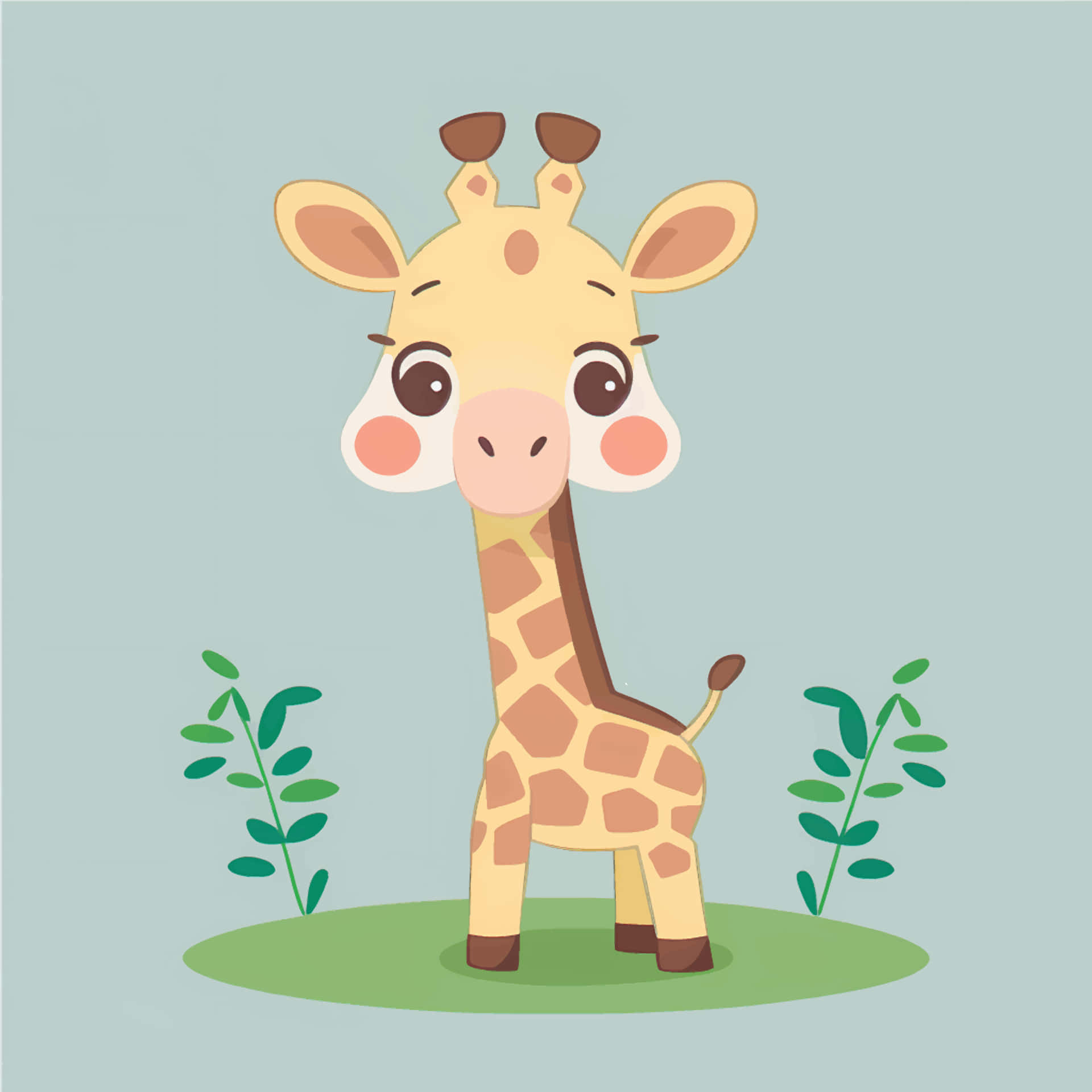 Adorable Kawaii Giraffe Illustration Wallpaper