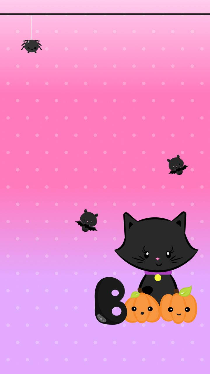 Kawaii Halloween Black Cat Wallpaper