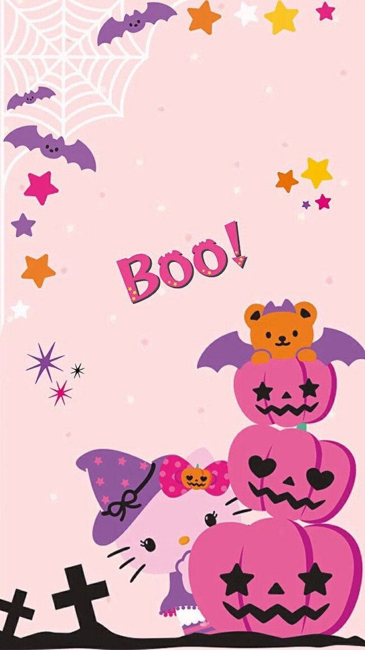 Kawaii Halloween Pink Pumpkins Wallpaper