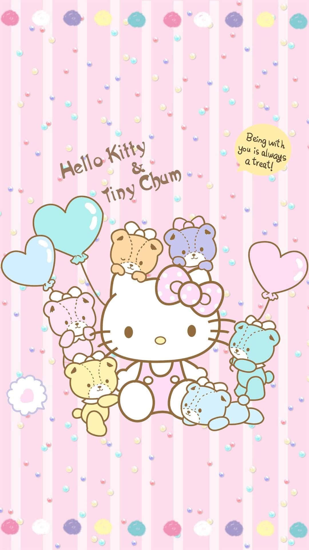 Cute Kawaii Hello Kitty Wallpaper on Pink Background Wallpaper