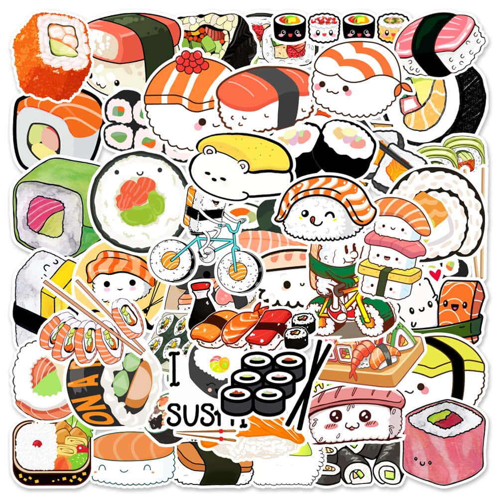 Adorable Kawaii Japanese Food Feast Wallpaper