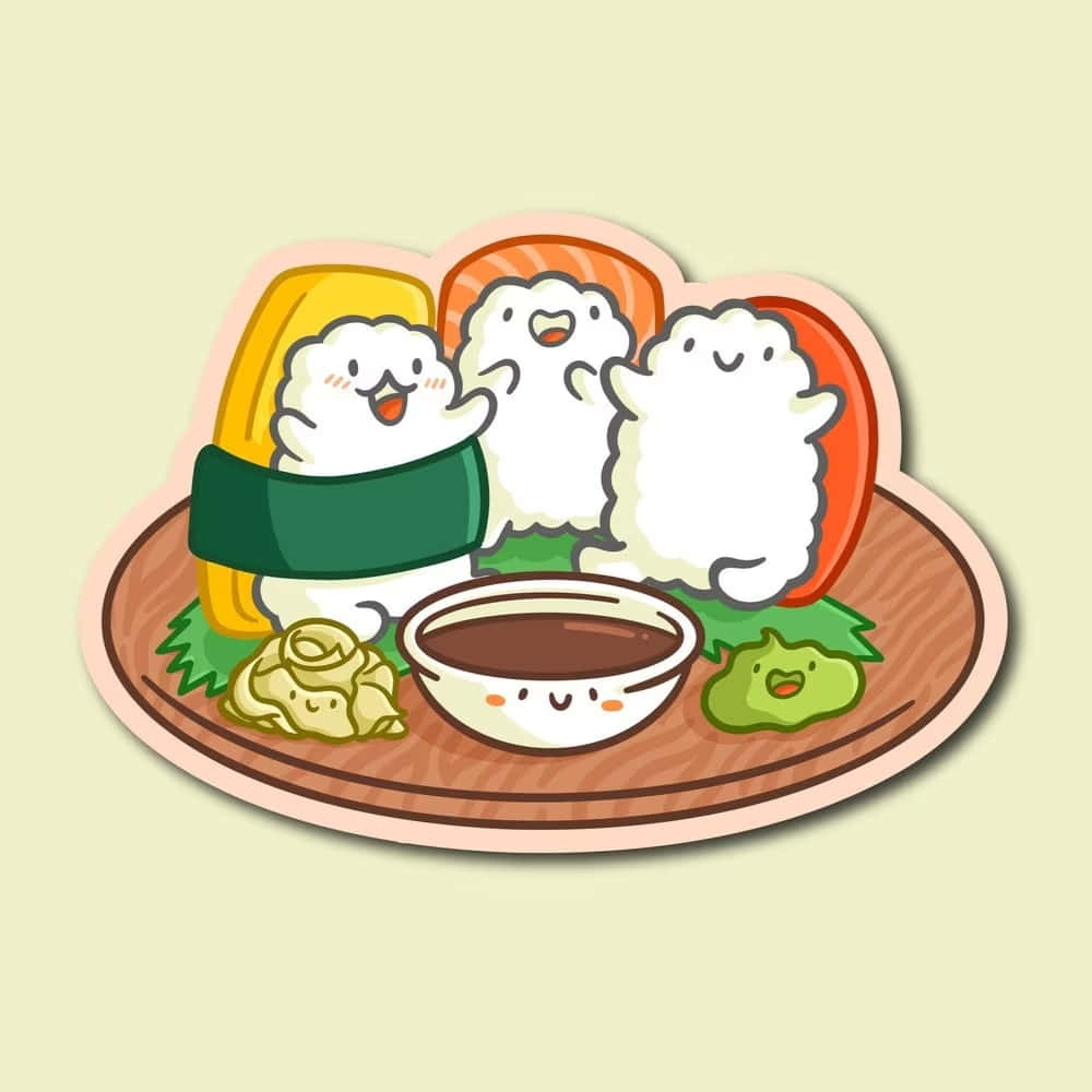 Cute and colorful kawaii Japanese food arrangement on a table Wallpaper
