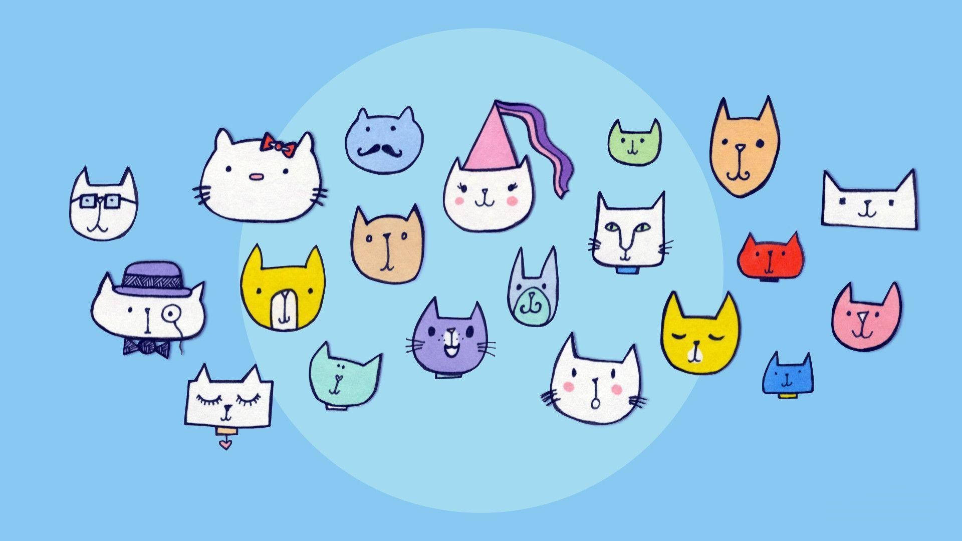 Engrupp Tecknade Katter I En Cirkel Wallpaper