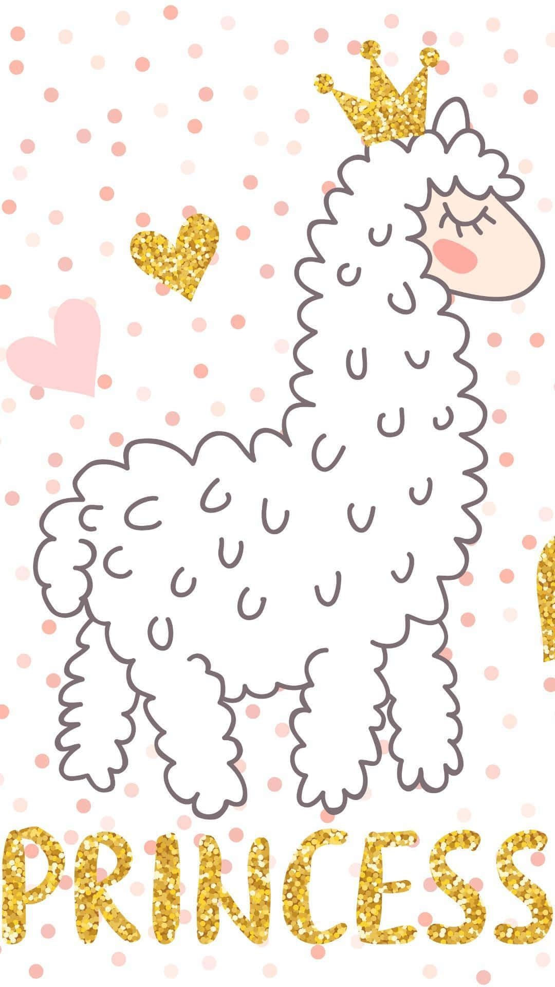 Adorable Kawaii Llama Wallpaper with a Pink Heart Background Wallpaper