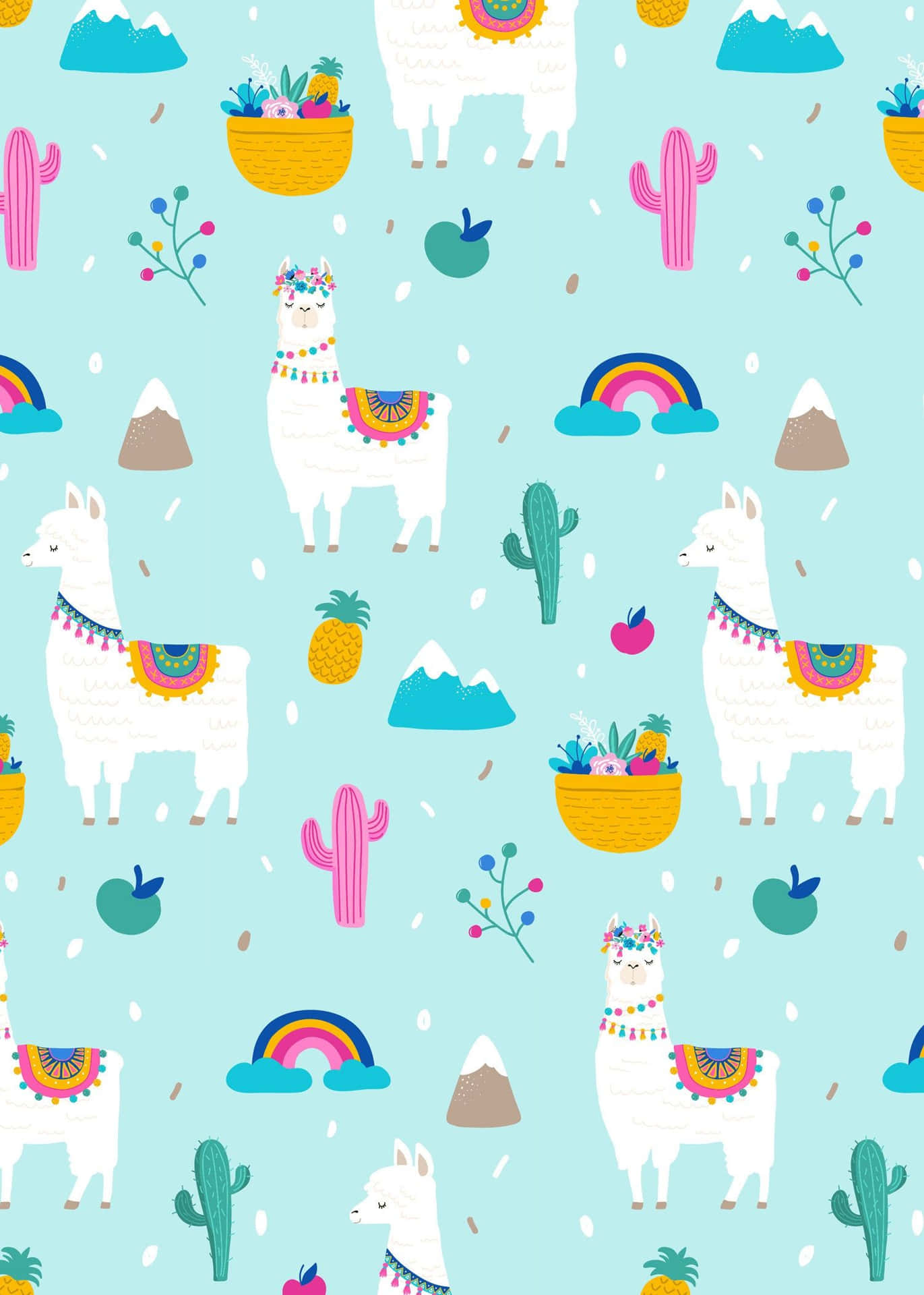 Colorful Kawaii Llama Illustration Wallpaper