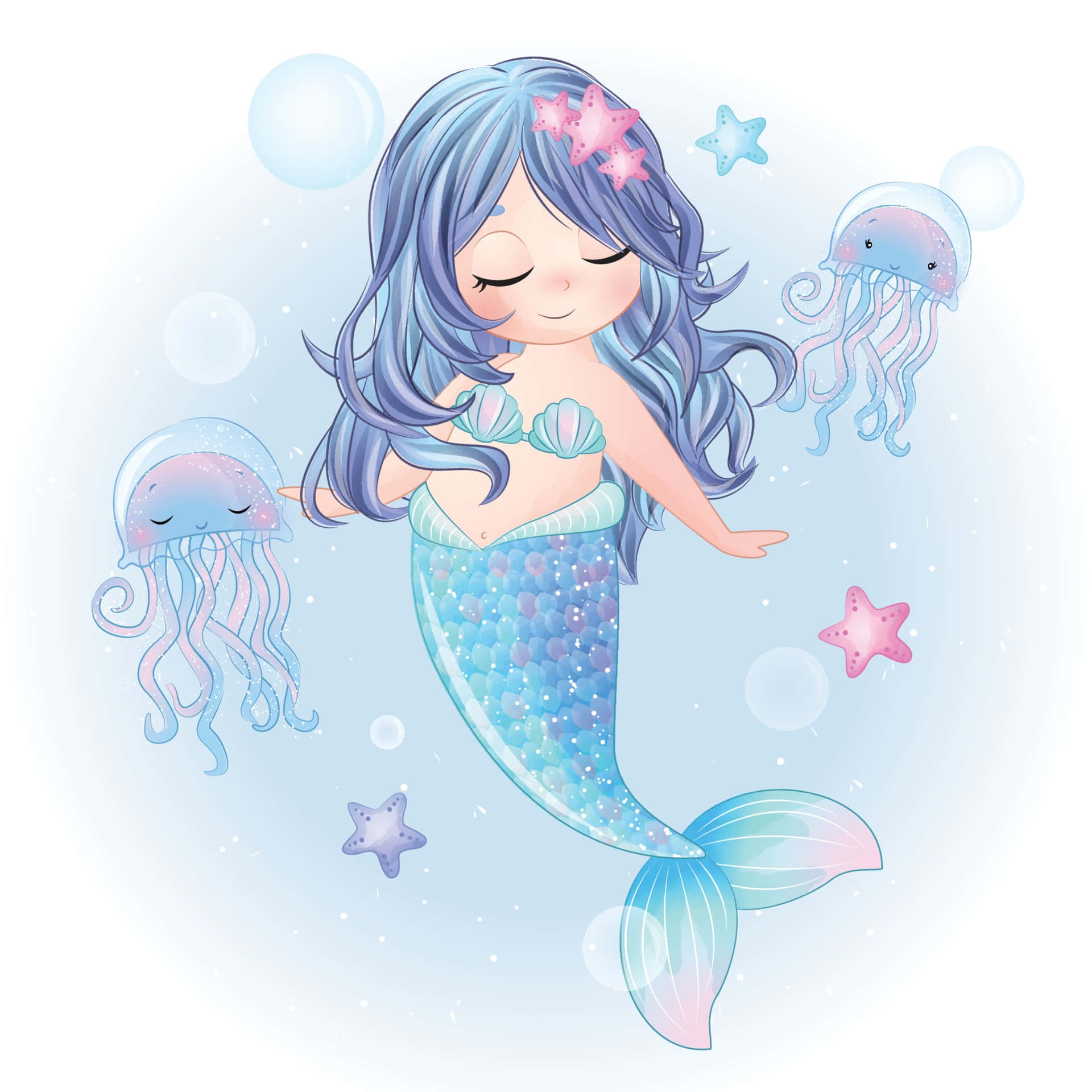 Enchanting Kawaii Mermaid Swimming Under The Sea Wallpaper