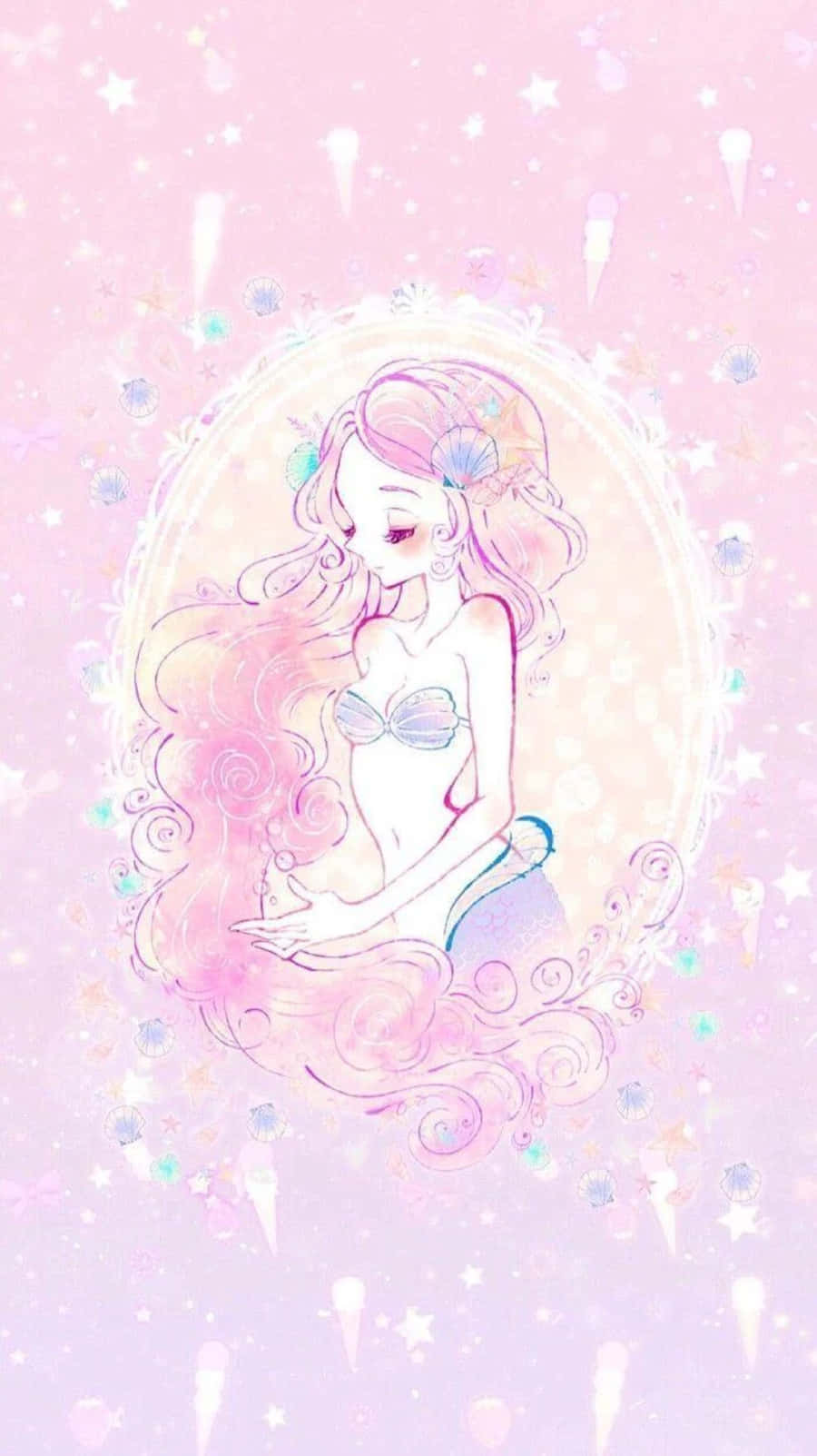 Cute Kawaii Mermaid in a Magical Sea Adventure Wallpaper
