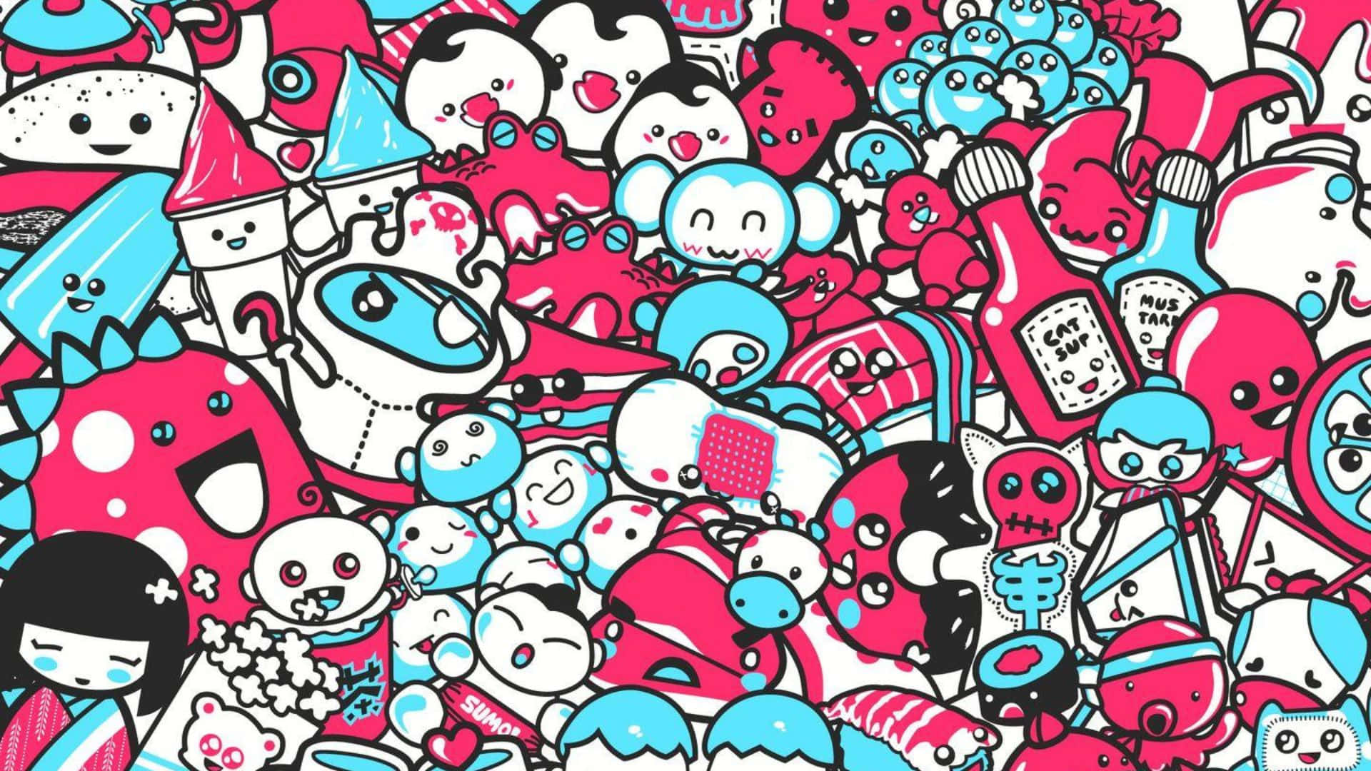 Adorable Kawaii Monster with Big Eyes and Bright Colors Wallpaper