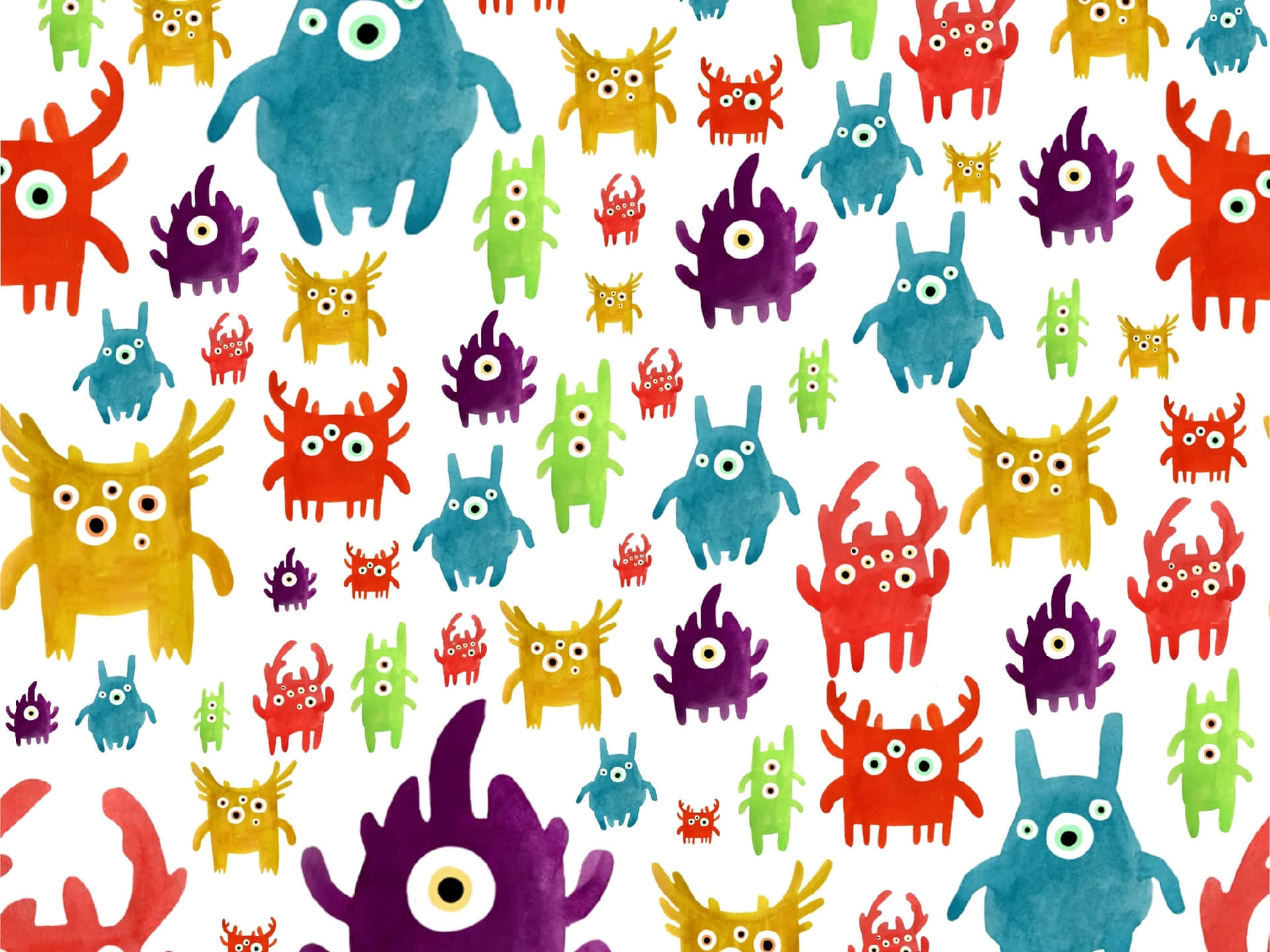 Adorable Kawaii Monster on Colorful Background Wallpaper