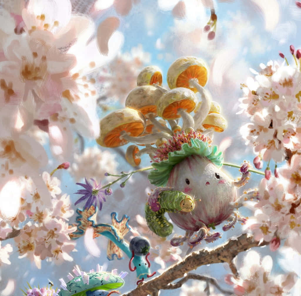 Cute and Colorful Kawaii Mushroom Illustration Wallpaper
