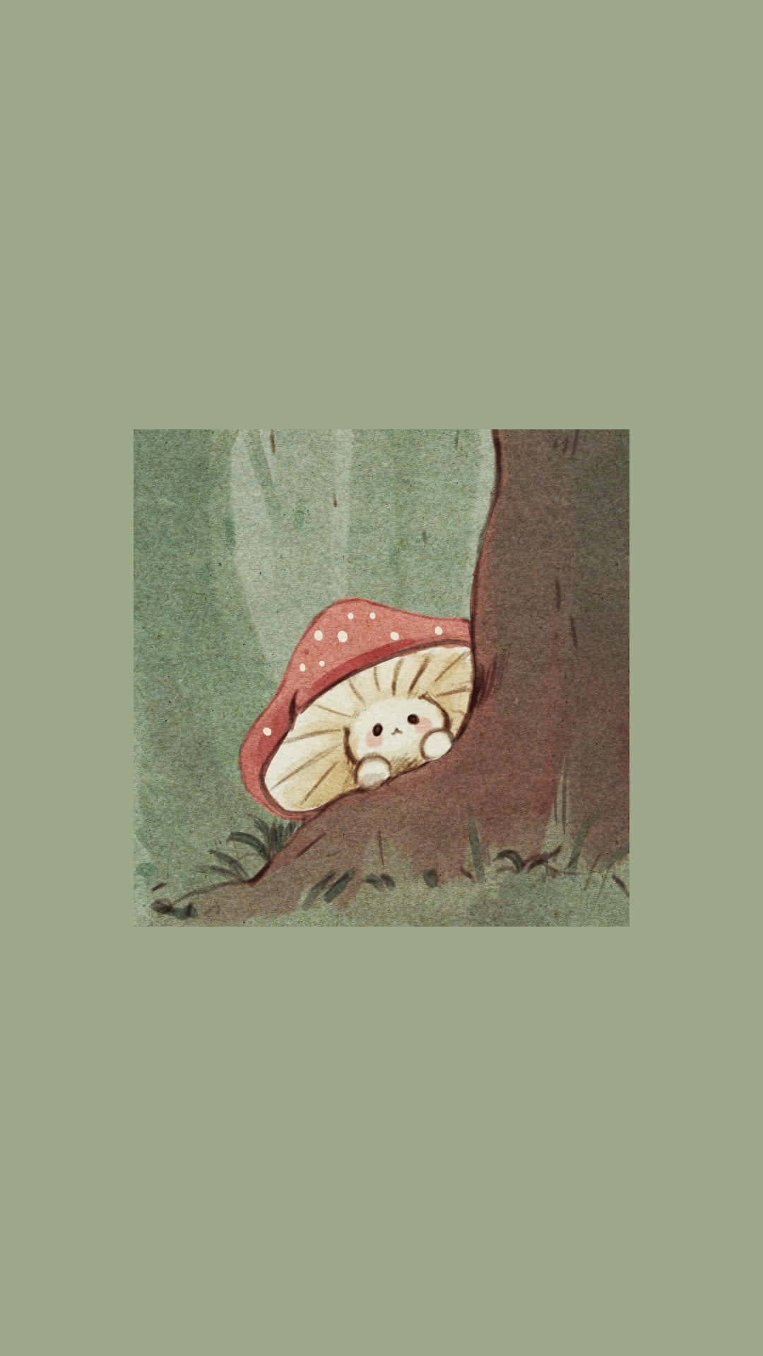 Cute Kawaii Mushroom in a Magical Forest Wallpaper