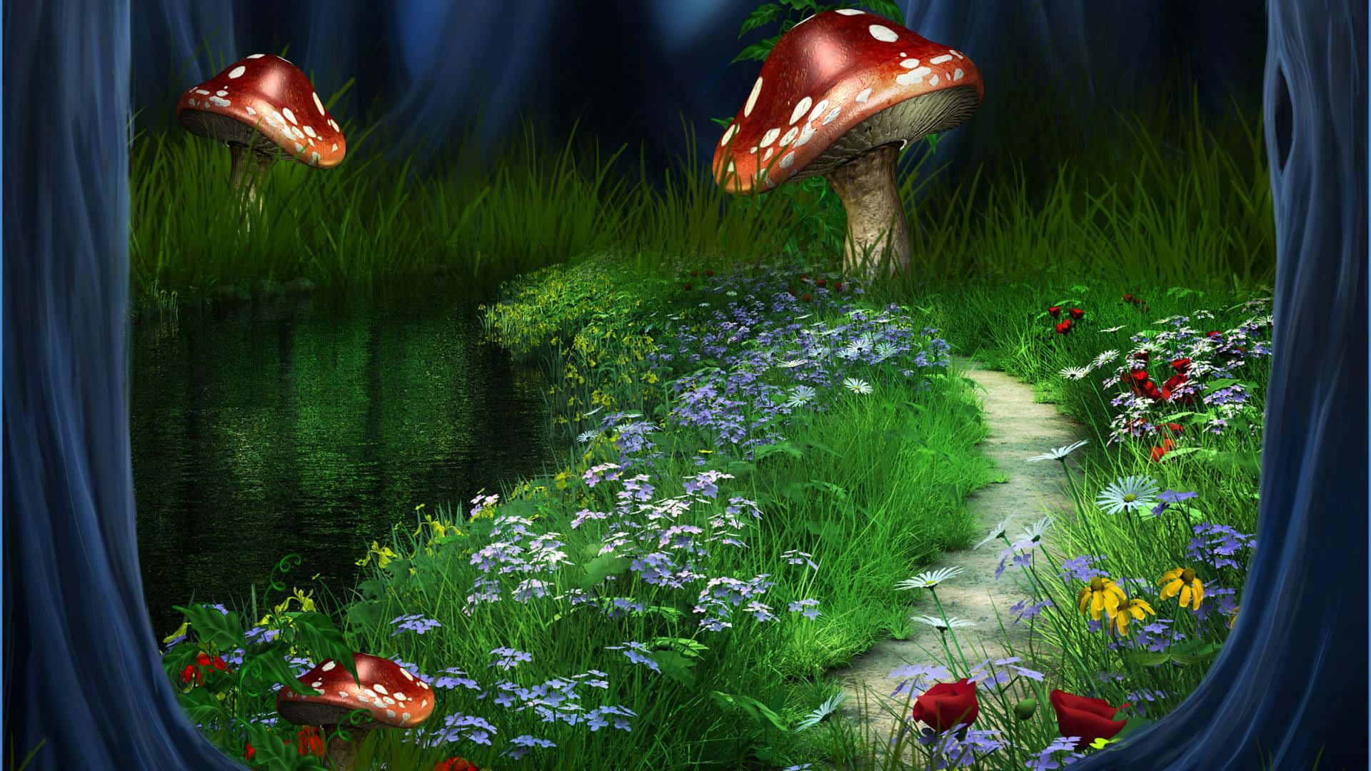 Adorable Kawaii Mushroom in a Fantasy Forest Wallpaper