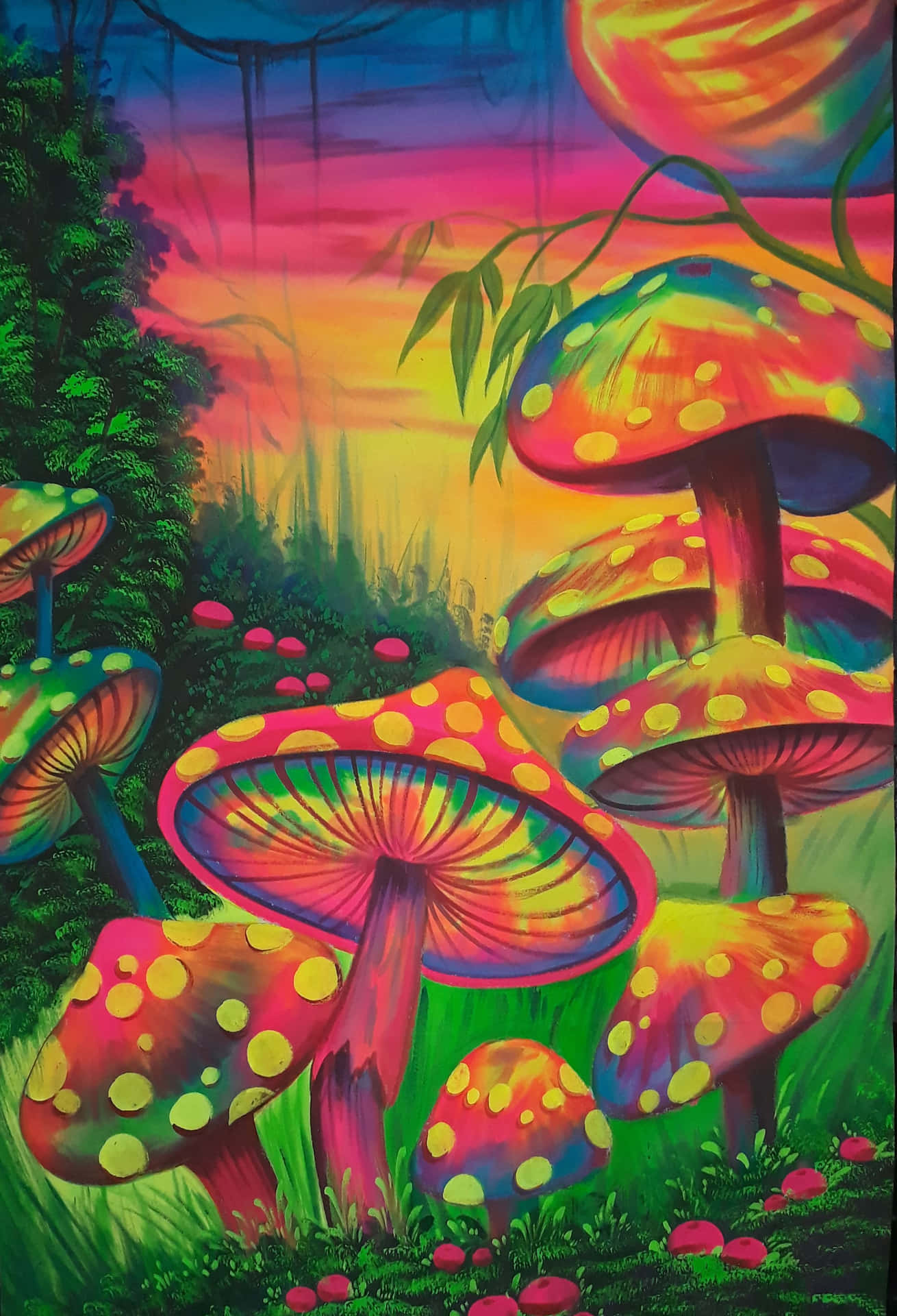 Adorable Kawaii Mushroom in a Cute Forest Setting Wallpaper