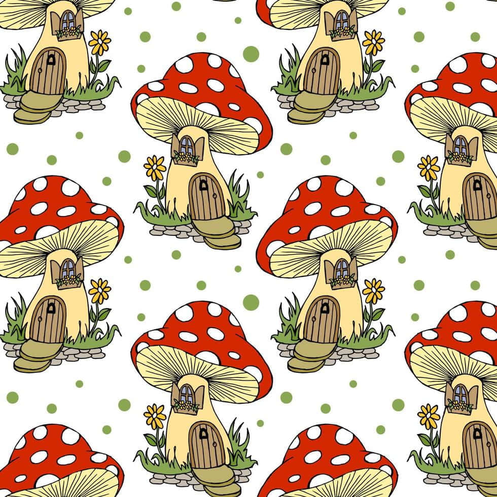 Adorable Kawaii Mushroom in a magical forest Wallpaper