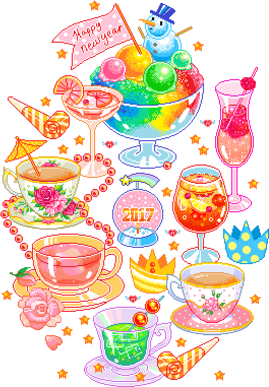 Kawaii New Year Celebration Pixel Art PNG