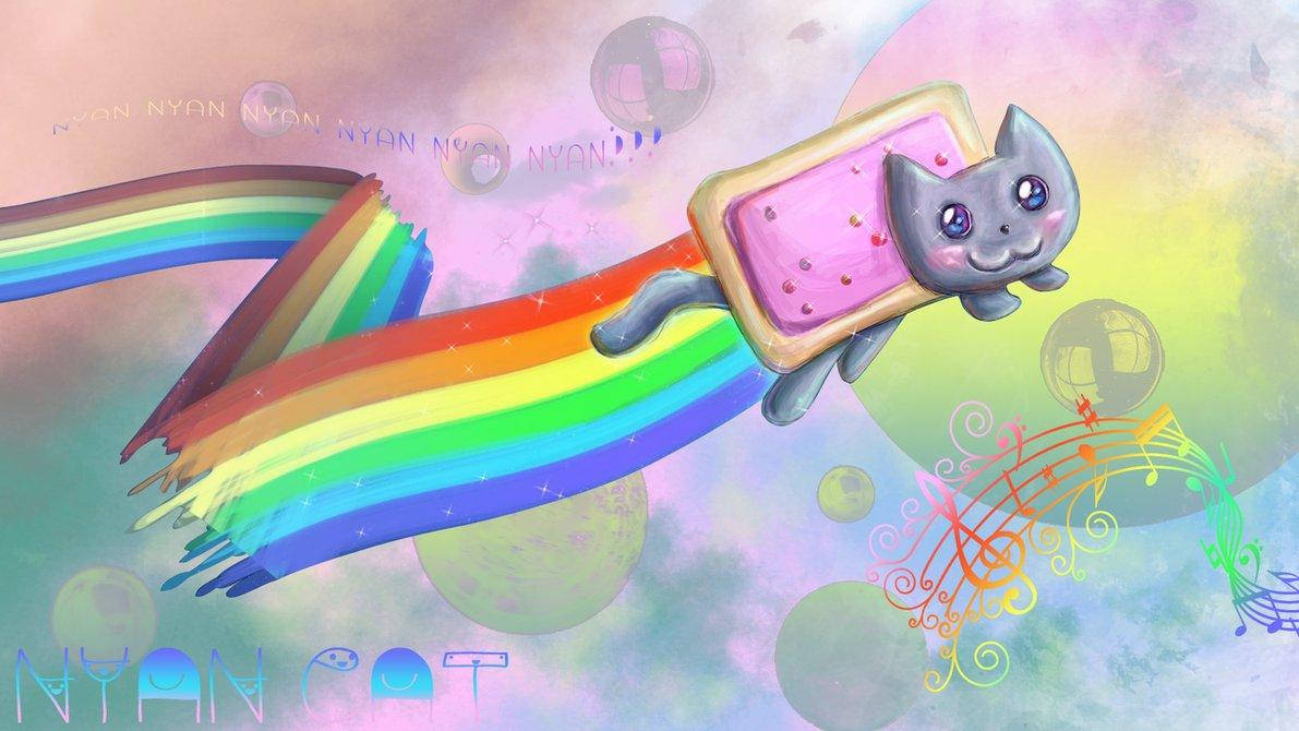 Kawaii Nyan Cat Flying Around Wallpaper