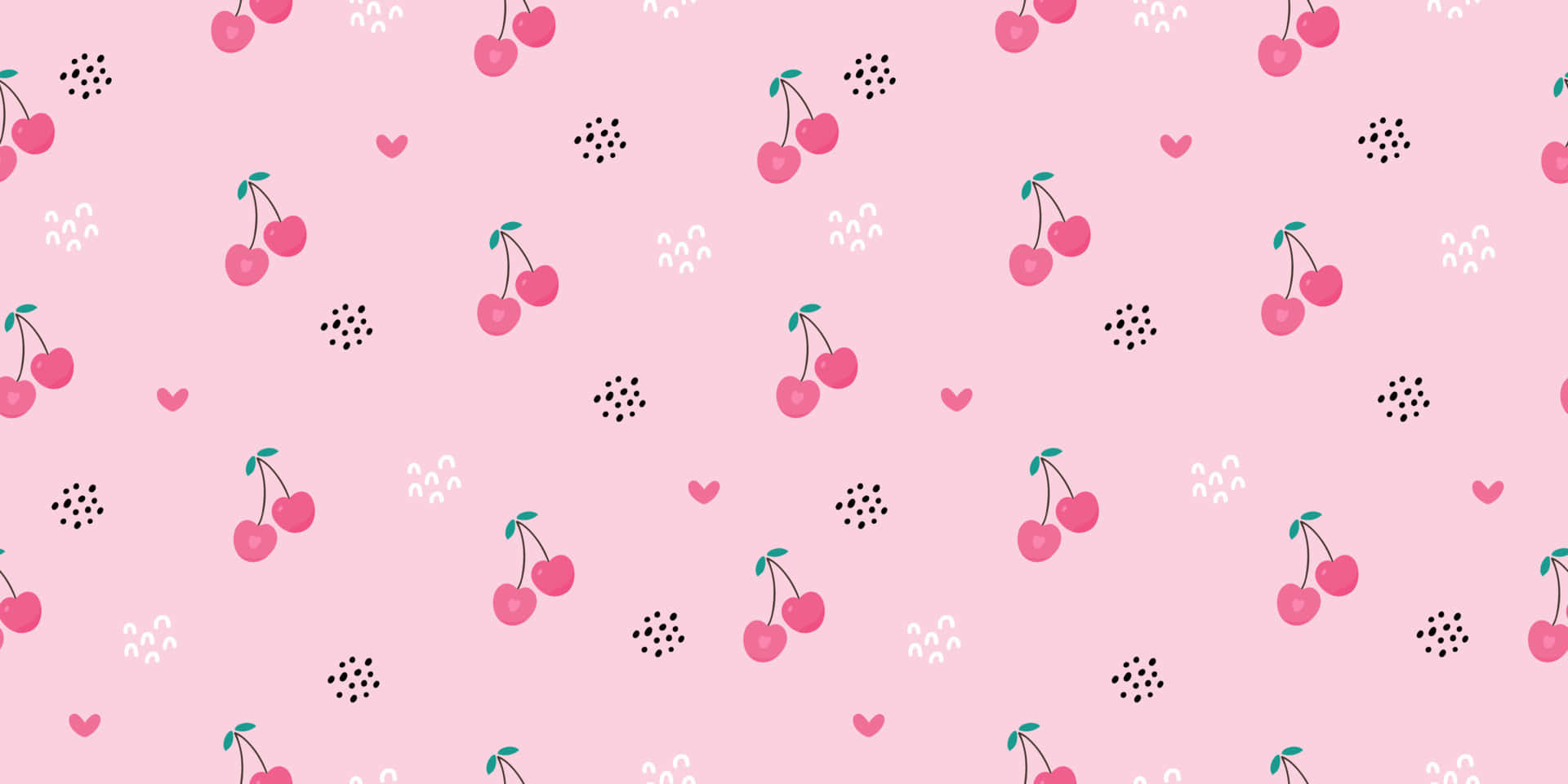 A Pink Pattern With Cherries And Hearts Wallpaper
