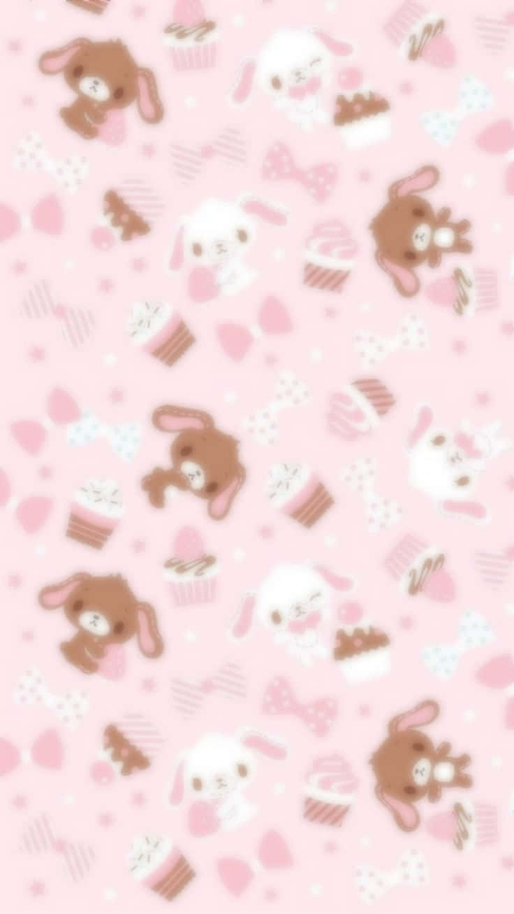 Kawaii Pattern Pink Background Wallpaper