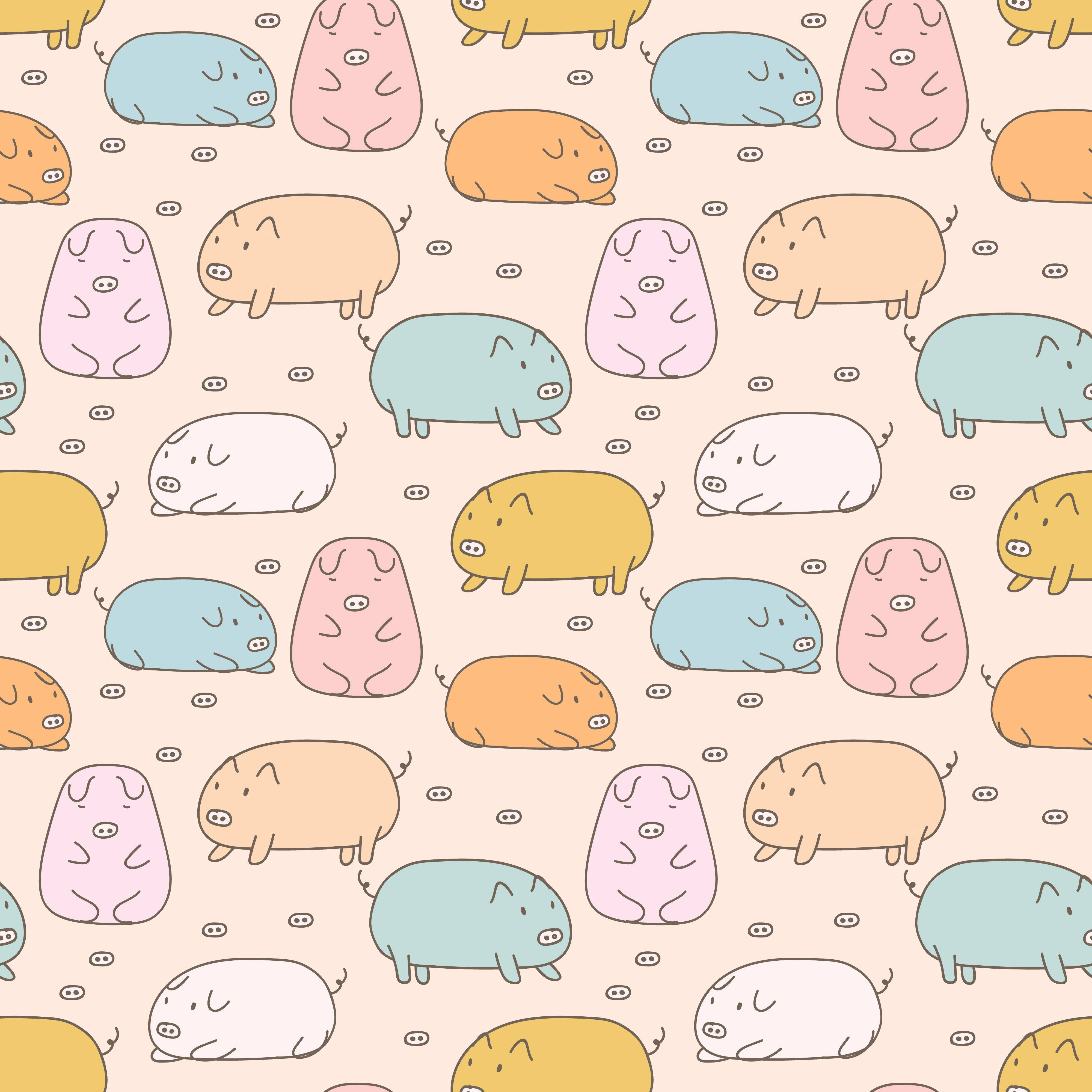 Kawaii Piggy Pattern Art Wallpaper