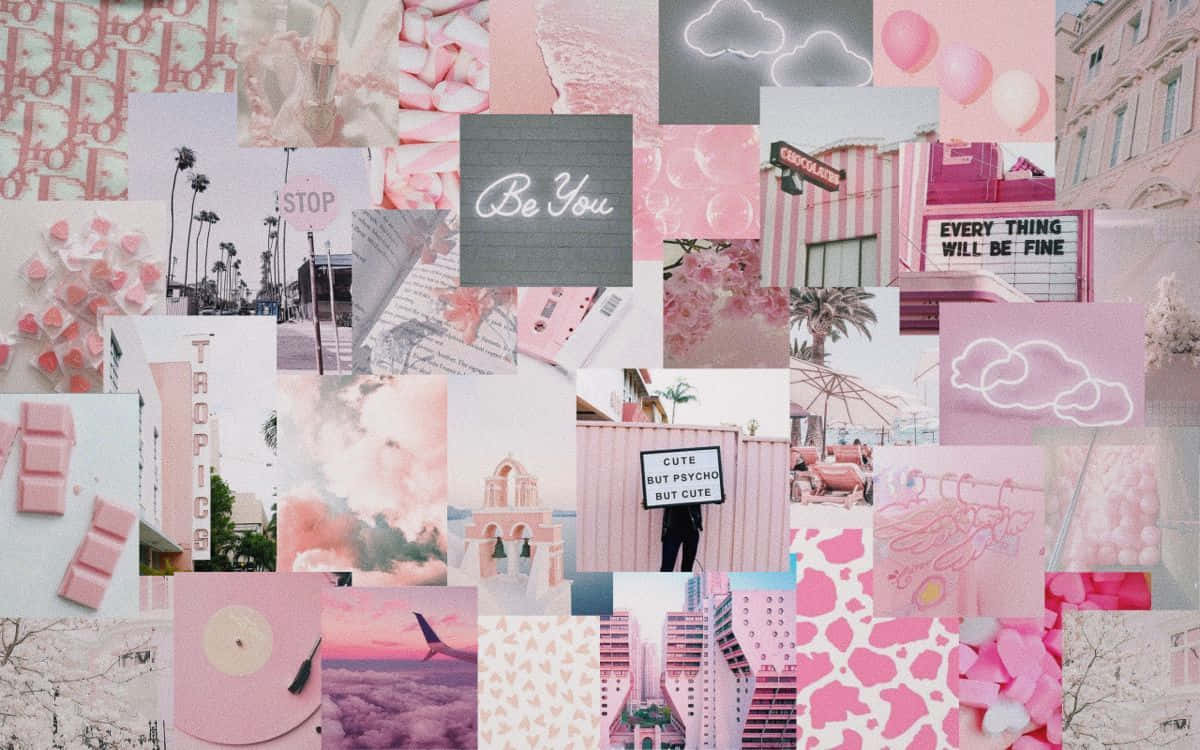 Charming Kawaii Pink Aesthetic Desktop wallpaper featuring cute elements Wallpaper