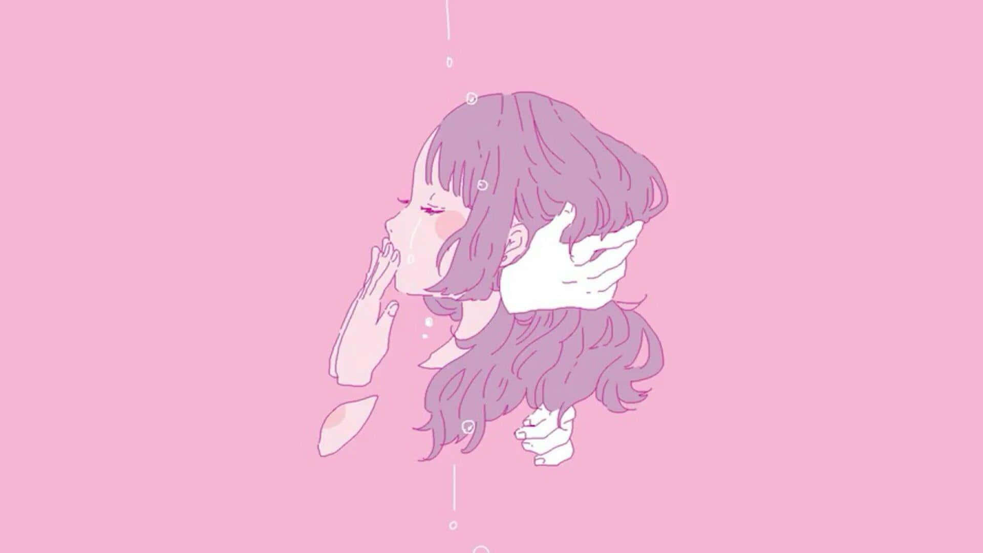 Kawaii Pink Aesthetic Girl Illustration Wallpaper