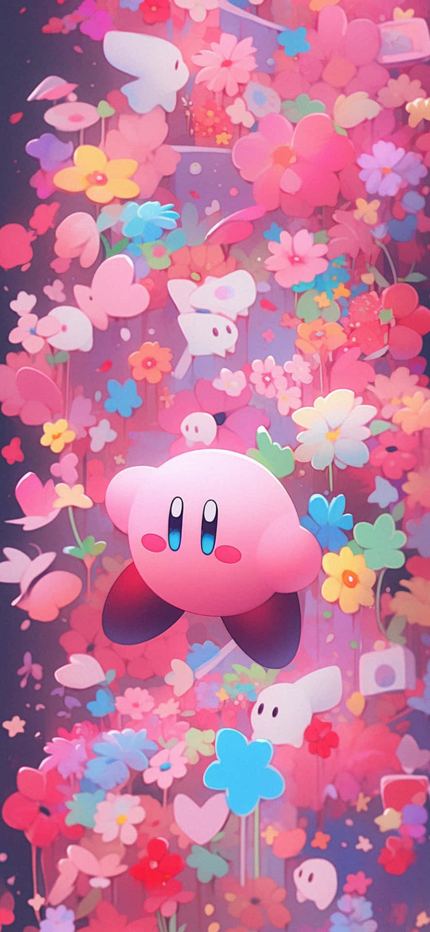 Kawaii Pink Aesthetic Kirby Floral Fantasy Wallpaper