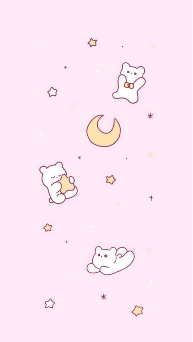 Kawaii Pink Bearsand Moon Wallpaper Wallpaper