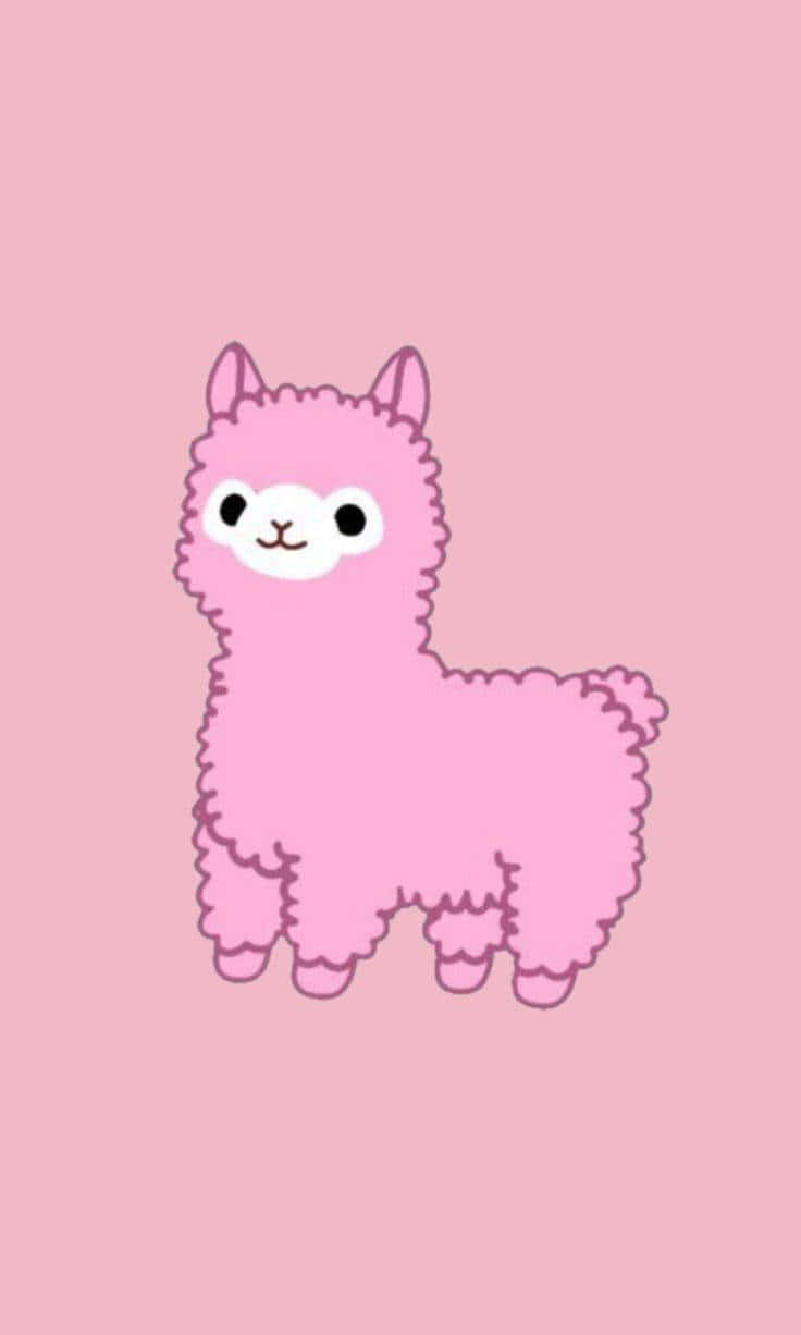 Kawaii Pink Llama Cartoon Wallpaper