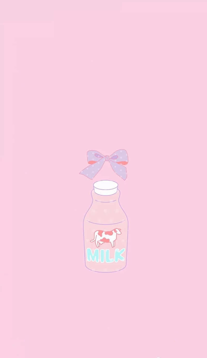 Kawaii Pink Milk Bottle Aesthetic Wallpaper