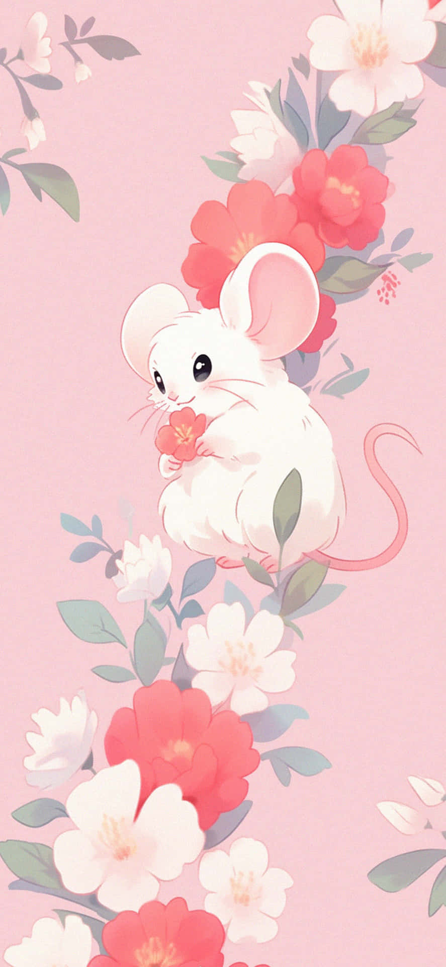 Kawaii Roze Muis Bloem Aesthetic.jpg Achtergrond