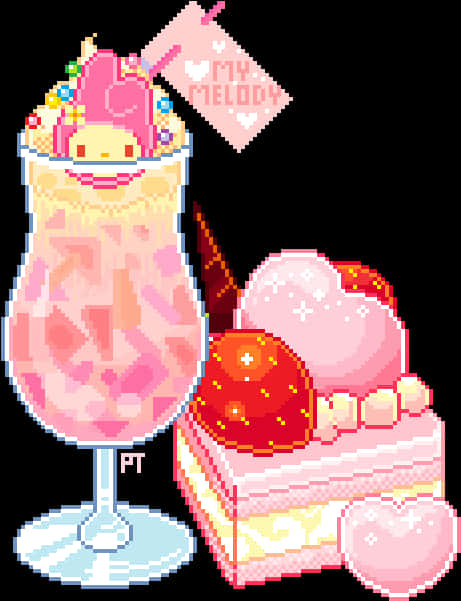 Kawaii Pixel Dessert Spread PNG