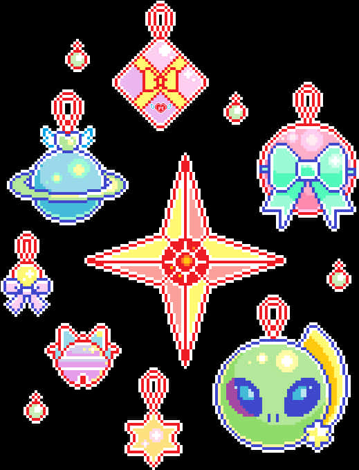 Kawaii Pixel Space Objects PNG