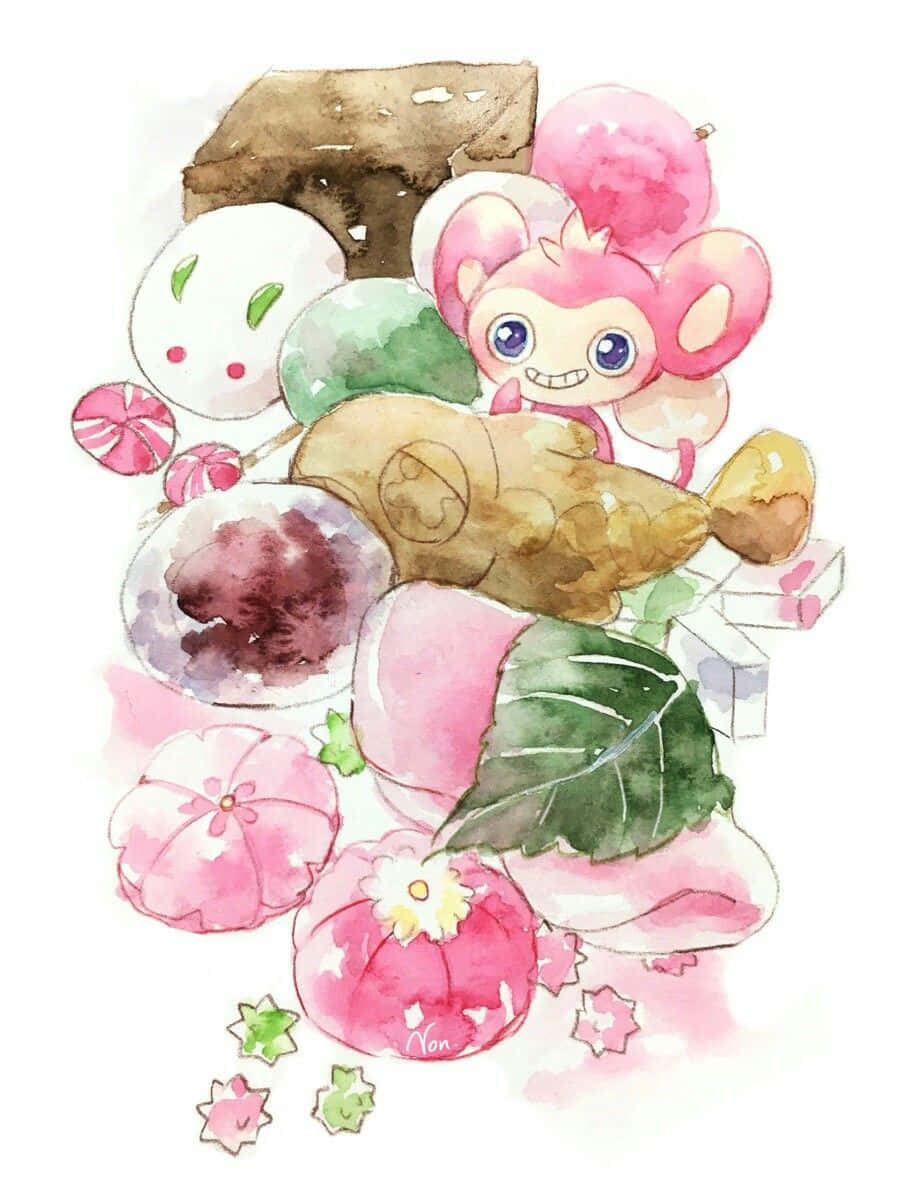 Kawaii Pokemon Watercolor Sweets Wallpaper