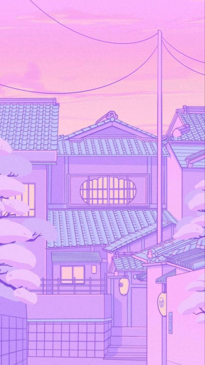 Kawaii Purple And Pink Houses Wallpaper