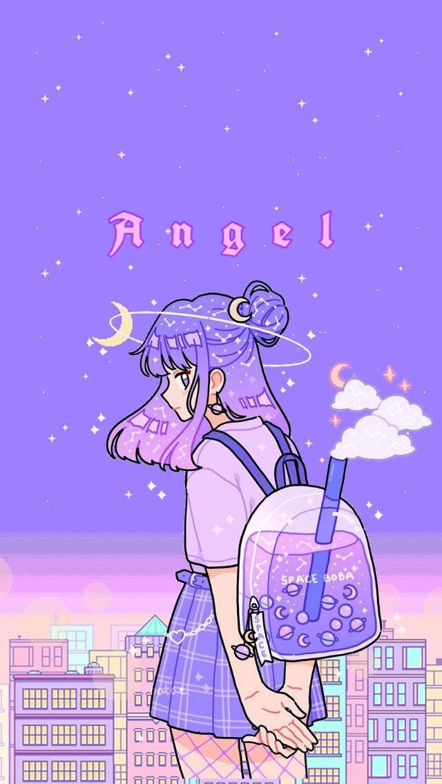 Kawaii Purple Angel Girl Wallpaper