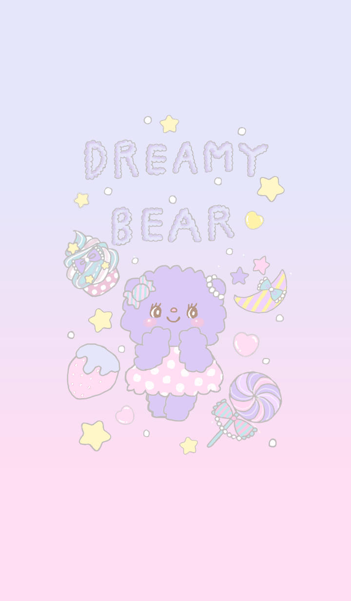 Kawaii lilla drømmende bjørn på et lavenergi-baggrundsbillede Wallpaper