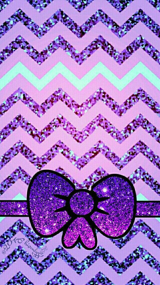 Kawaii Purple Glittery Ribbon Wallpaper